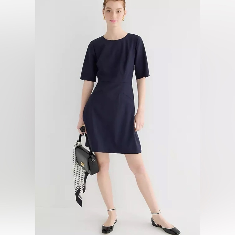 J. Crew Italian stretch wool navy blue A-line tailored knee length dress. Sz 18